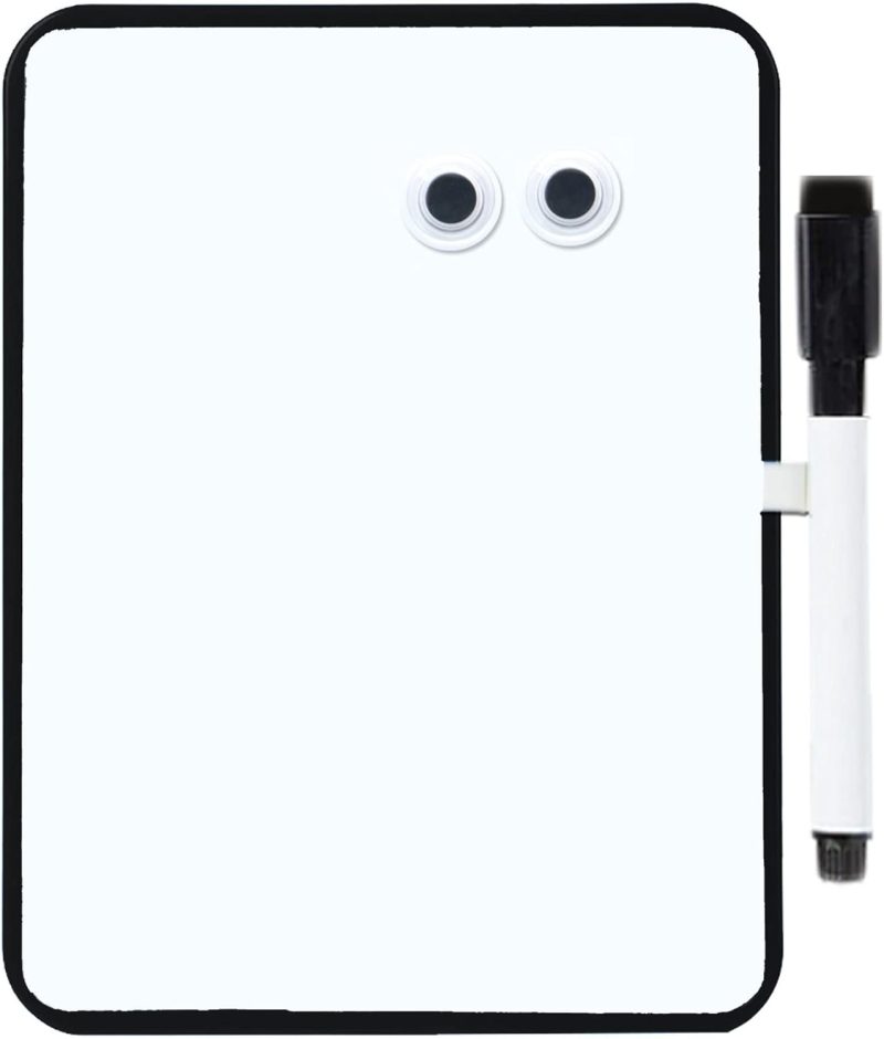 Magnetic Dry Erase Board for School Locker, 6" x 8", Black Framed with Marker and 2 Magnets - Small Whiteboard for Classroom, Home, Office, Travel