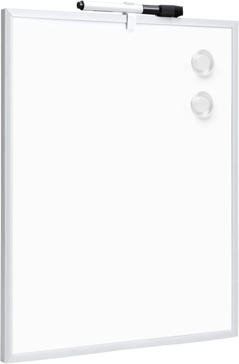 Small Dry Erase Whiteboard, Magnetic Whiteboard with Marker and Magnets, 11"W x 14"H, Aluminum Frame