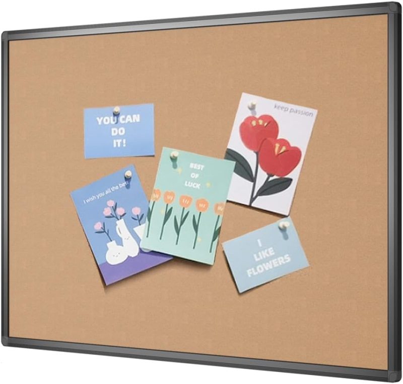Cork Notice Board, 36 X 24 Inches, Cork Bulletin Board with Black Aluminium Frame