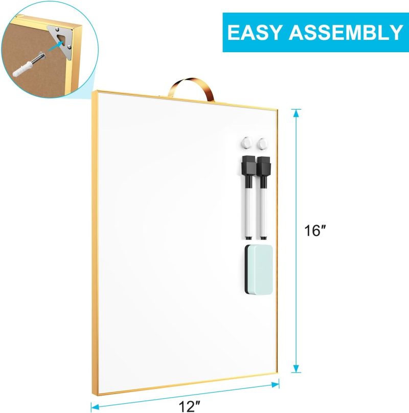 Small White Board - 16" X 12" Portable Gold Aluminum Framed Whiteboard, Magnetic Dry Erase Board with a Handle, to Do List Notepad for Office, Home, School - Image 2