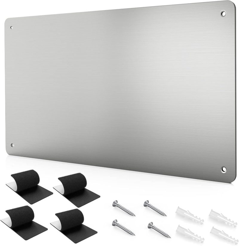 17.7" x 11.8" Stainless Steel Magnetic Board - Magnet Bulletin Board to Display Magnetic Letters Numbers Animal, Poetry, Spice Jars, Notes, Photos, Suitable for Wall, Refrigerator, Cubicle, Cabinet