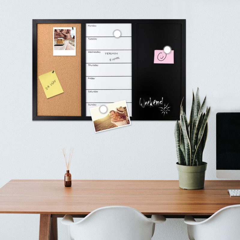 Combination Board Cork/Whiteboard/Chalkboard - 16 x 24 inches Combo Bulletin Magnetic Dry Erase Chalk Board Weekly Planner Message Organizer - Image 2