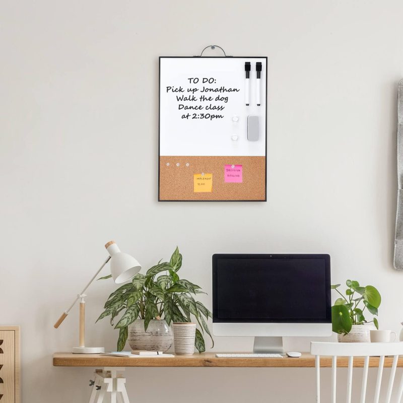 Small Whiteboard Cork-Board - 16" X 12" Portable Aluminum Black Framed Magnetic Dry Erase Board, Small Bulletin Cork Board with Holder for Office, Home and School - Image 2