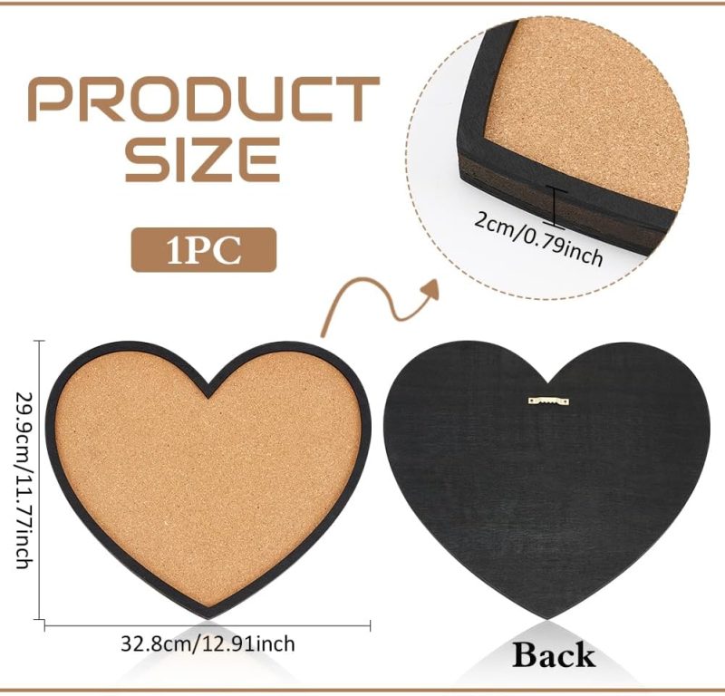 Pin Board Heart Cork Board Bulletin Display Board, 0.8inch Thick Wall Mounted Cork Board for Brooch Pin Storage, Office Home Festival Valentine's Decor, 12.9x11.8inch - Image 2