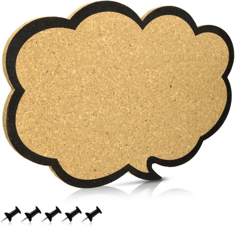Cork Board Bulletin Board - Thought Bubble Design 11 x 17 in, Includes 5 Pins - Message Noticeboard Memo Shape Display Pinboard