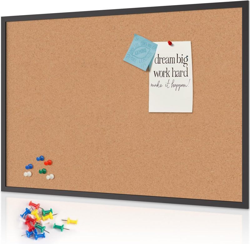 Cork Board Bulletin Board 48 x 36, Black Wood Framed 4x3 Corkboard, Office Board for Wall, Large Notice Pin Board for School, Home & Office