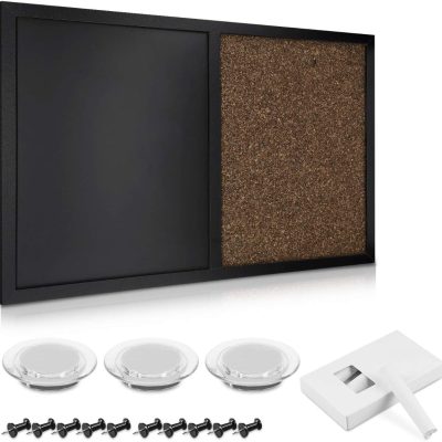 Combination Chalk and Cork Board - 16 x 24 in Magnetic Chalkboard Combo Framed Bulletin Board for Wall - Includes Chalk, Push Pins, Magnets