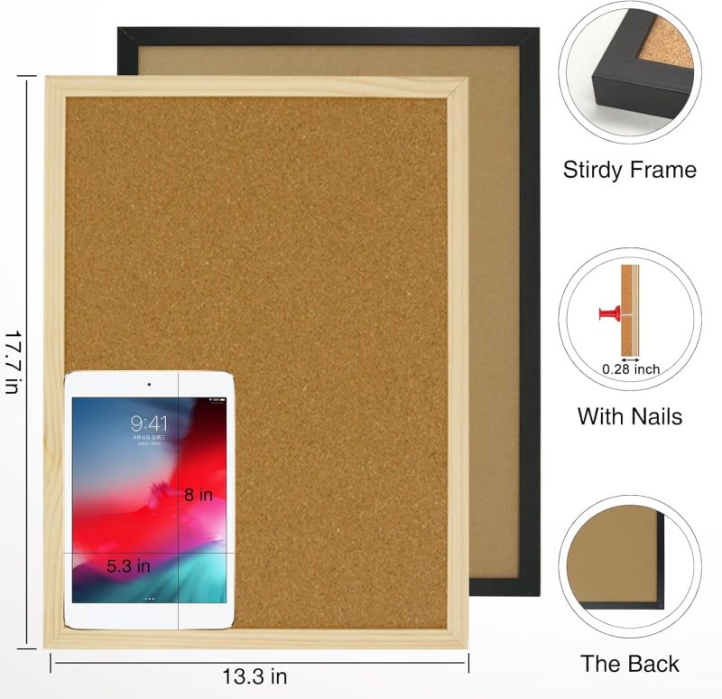 2 Pcs Cork Board, 17.7''x13.3'' Bulletin Board, Black Framed Corkboards for Wall, Small Cork Board, Vision Board Supplies, Prayer Board, Picture Board for Photos, Office, Home Decor, School - Image 2