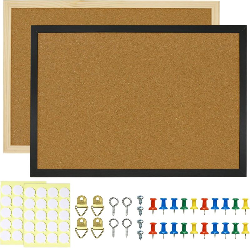 2 Pcs Cork Board, 17.7''x13.3'' Bulletin Board, Black Framed Corkboards for Wall, Small Cork Board, Vision Board Supplies, Prayer Board, Picture Board for Photos, Office, Home Decor, School