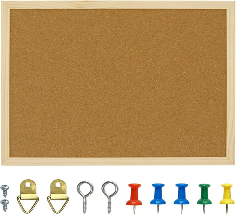17.7 X 13.3 Inch Cork Board Bulletin Board, Wall-Mounted Presentation, Message Notice Pin Board, Perfect for Office & Home Decor, School, Cubicle