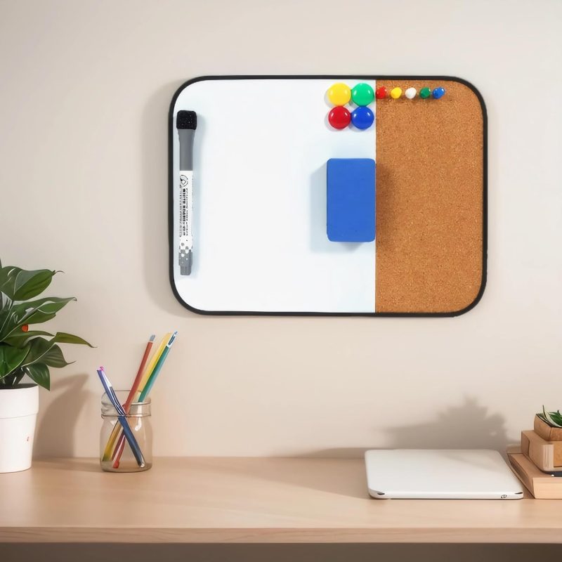 Small White Board Cork Board Combo Set 11"x8" Small Bulletin Board Small Dry Erase Cork Board Combo with Accessories Vision Board for Office Home School