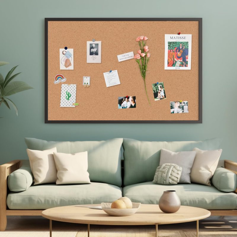 Cork Board Bulletin Board 48 x 36, Black Wood Framed 4x3 Corkboard, Office Board for Wall, Large Notice Pin Board for School, Home & Office - Image 2
