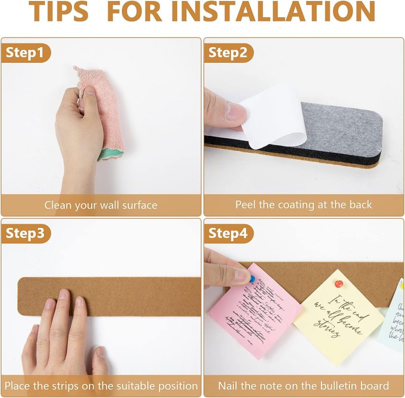Felt Pin Board Bar Strips Bulletin Board for Bedrooms Offices Home Wall Decoration, Notice Board Self Adhesive Cork Board with 35 Push Pins for Paste Notes, Photos, Schedules - Image 2