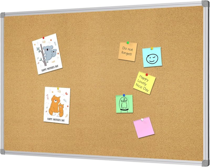 Cork Board Bulletin Board, Double Sided Corkboard 36" x 24", Wall-Mounted Aluminum Framed Message Presentation Notice Board 3 x 2