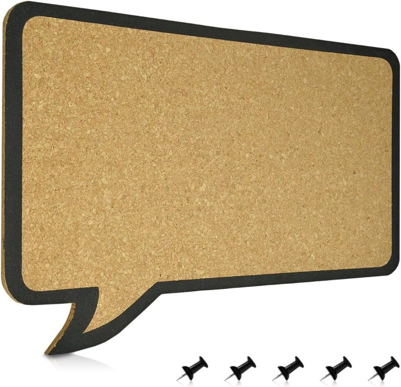 Cork Board Bulletin Board - Rectangular Speech Bubble Design 11 x 17 in, Includes 5 Pins - Message Noticeboard Memo Shape Display Pinboard