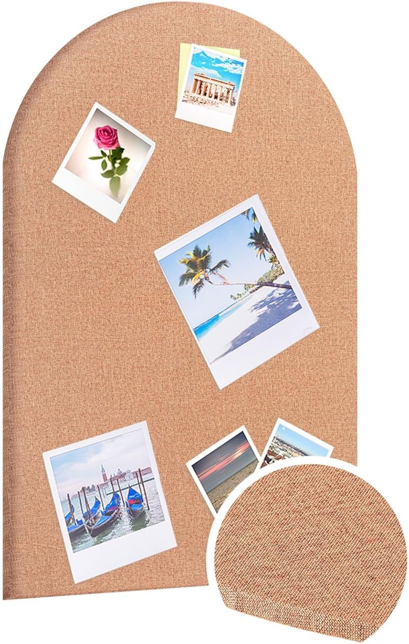 Decorative Fabric Bulletin Board, 36 x 24 Inches Boho Wall Mounted Arched Hanging Fabric Notice Pin Board Photo Picture Message Memo Cork Tool for School Class Home Office