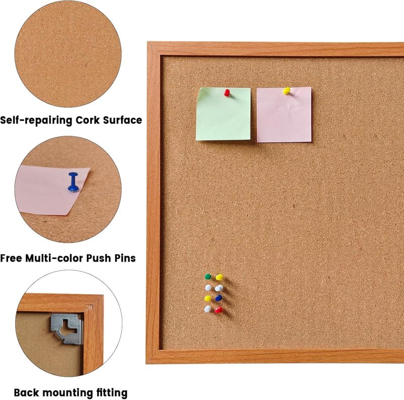 Cork Bulletin Board for Wall - 24” x 18” Bulletin Board Cork Board Wall Mounted Wood Frame Message Board pin Board for School,Office and Home - Image 2