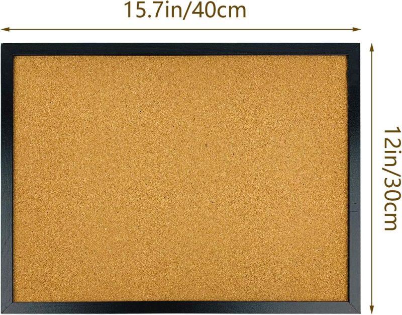 Black Cork Bulletin Board, 15.7 X 12 Inches with Oak Wood Finish Frame, Wall Mounted for Office Home and School(Pins, Eye Bolts, gaskets, Screws) - Image 2