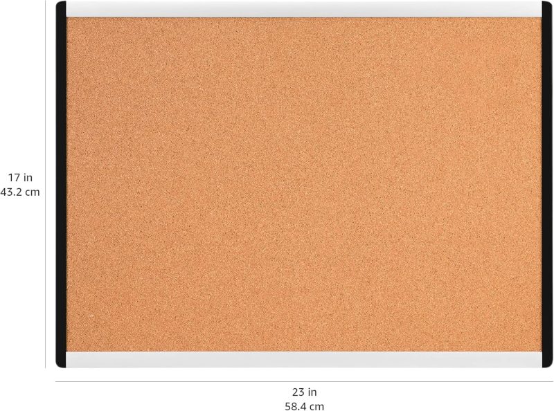 Rectangular Cork Board with Aluminum/Plastic Frame and Mounting Tabs, 23" x 17", Brown - Image 2