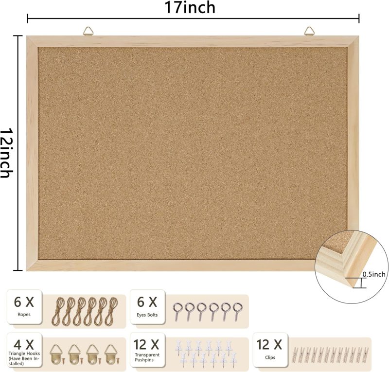 Cork Board Bulletin Board 2 Pack,17"X12" Cork Board for Office with Pin Oak Wood Boards,Hanging Corkboards for Office Home School Message Board or Vision Board Decoration - Image 2
